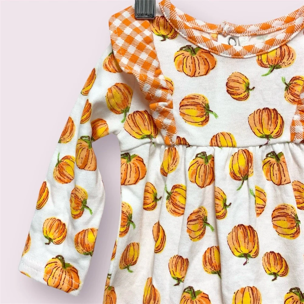 Fall Pumpkin Plaid Ruffle Romper 3 Months Thanksgiving One Piece Outfit NWT‎